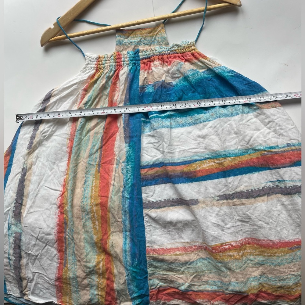 FREE PEOPLE Dress Painted Stripe Colorblock Lined White Blue Colorful - Picture 9 of 9